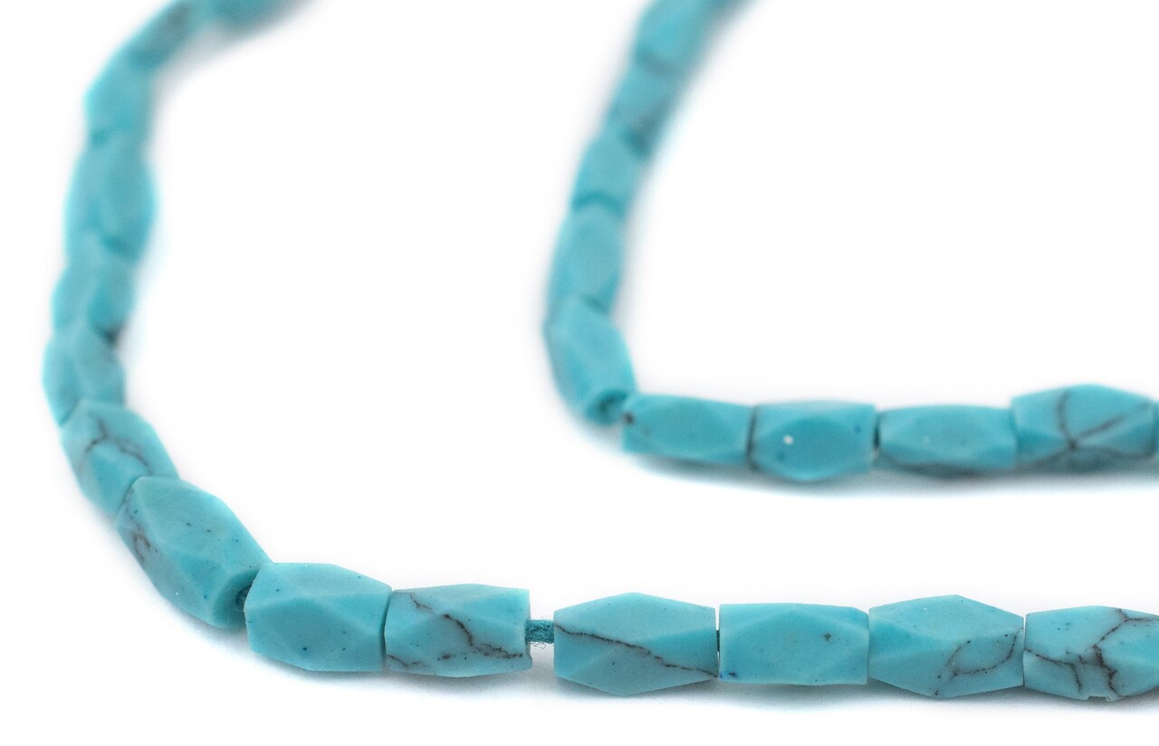 The Bead Chest Blue Turquoise-Style Faceted Afghan Stone Beads 6x4mm Afghanistan 15 Inch Strand